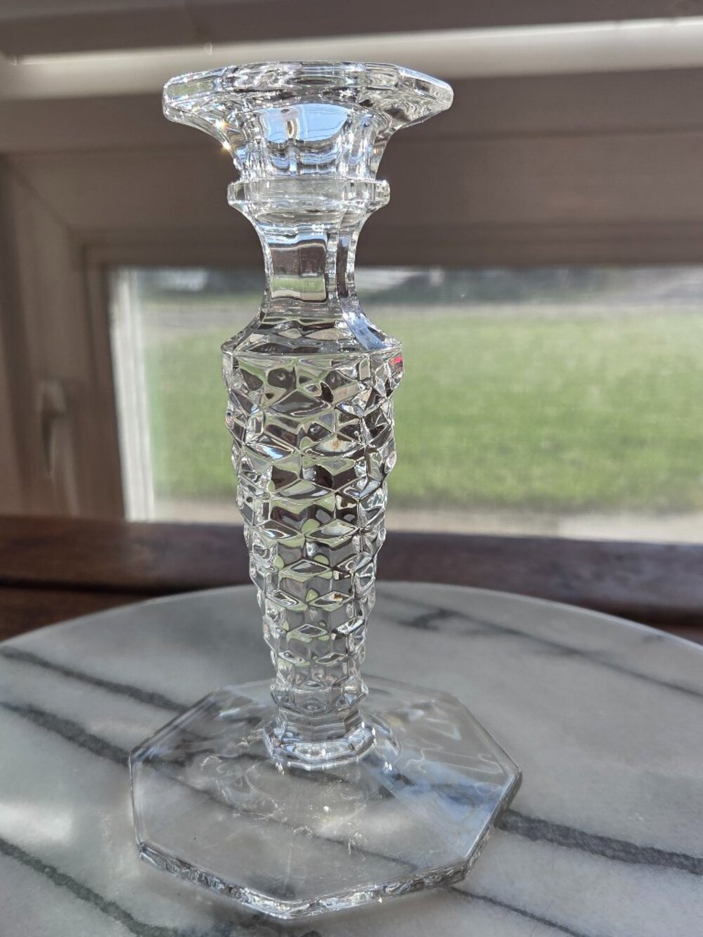 Vintage Fostoria American Cubist Glass Candlestick Holder 6.25 inches